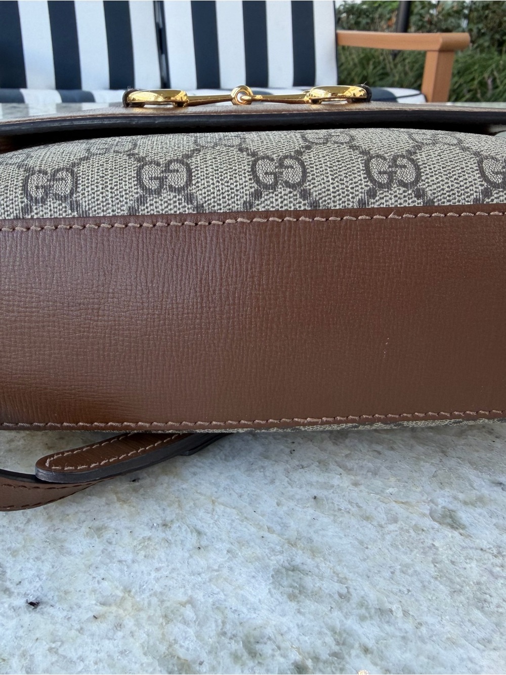 Gucci Brown GG Supreme Crossbody with Gold Horsebit - Picture 7 of 8